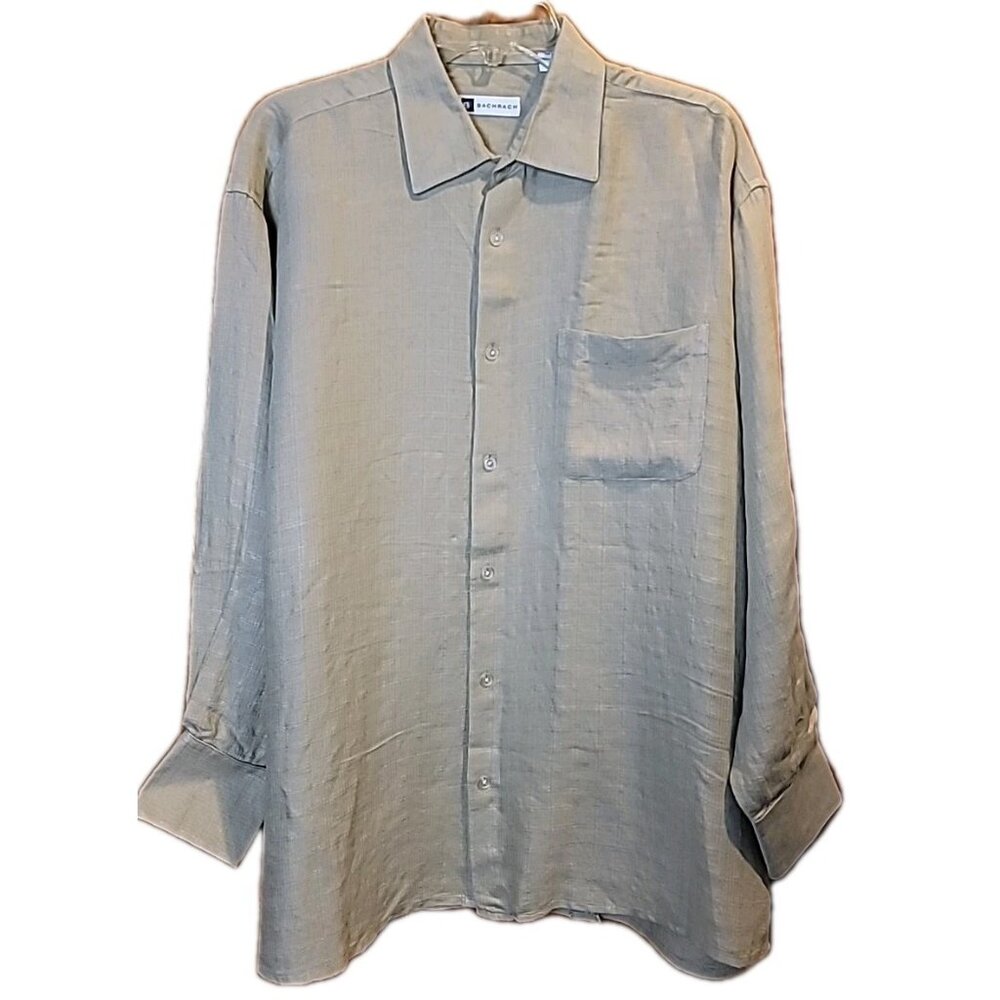 Bachrach Mens Long Sleeve Shirt Sz XL Beige   Button Down With Collar 63% Linen